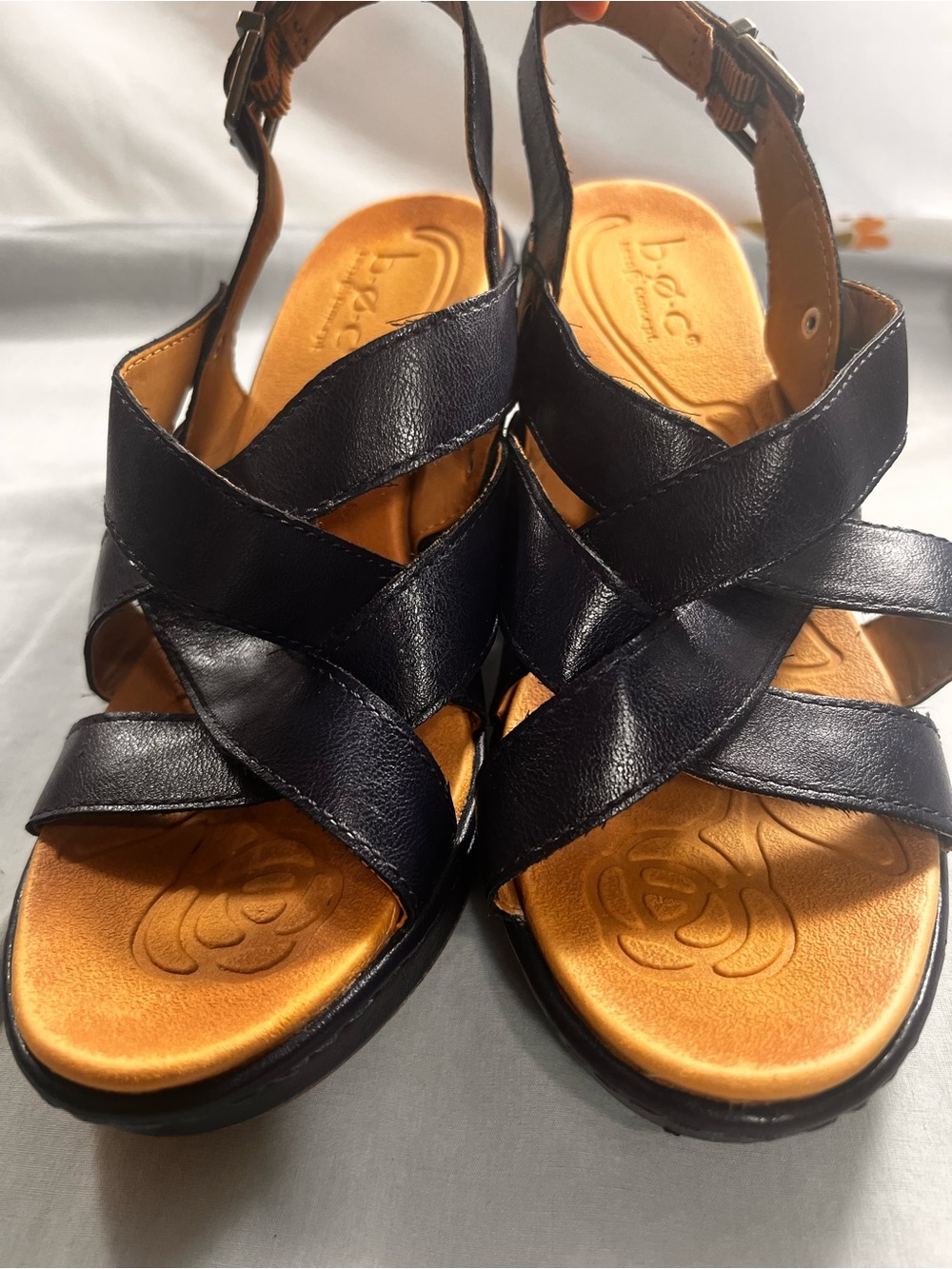 Black‎ Wedge Sandals with Pink Accents - Women